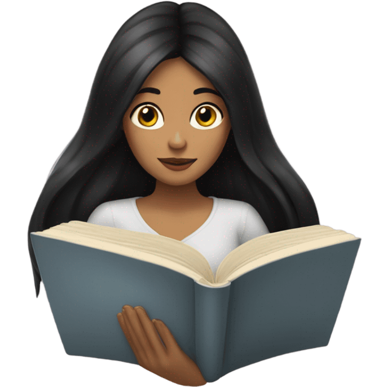 Woman with long black hair reading a book emoji