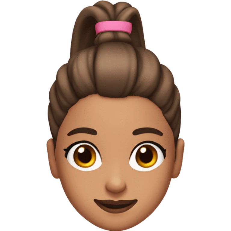 Ariana Grande with a brown high ponytail and a pink top emoji