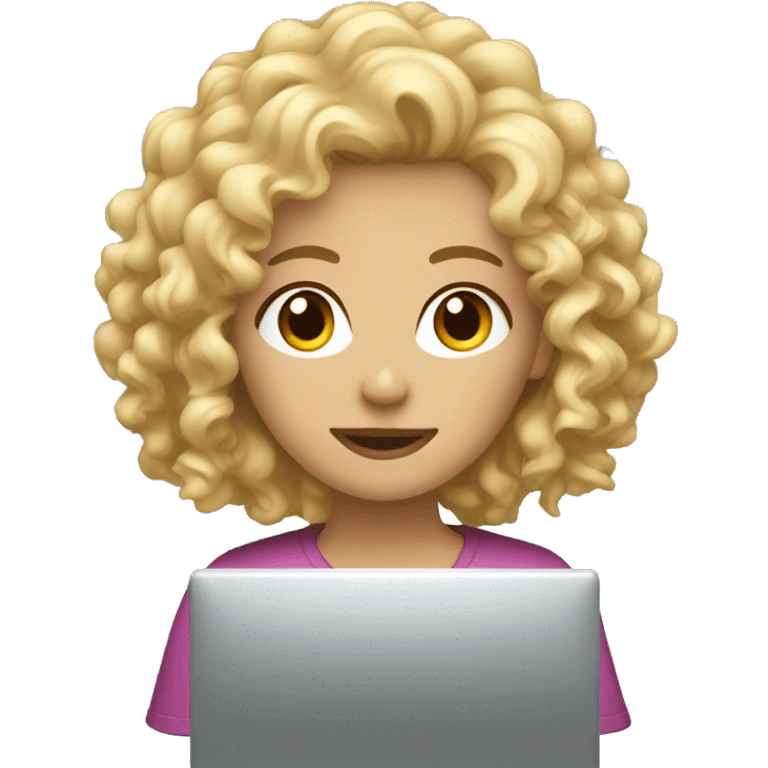 curly blonde female behind a computer emoji