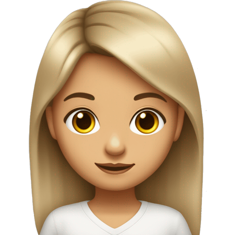 niña morena con el pelo castaño media melena liso alegre y ojos pequeños emoji