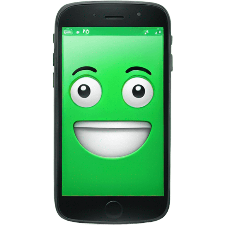 Green smartphone feeling happy emoji