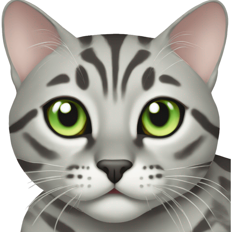 A silver bengal cat with light green eyes emoji