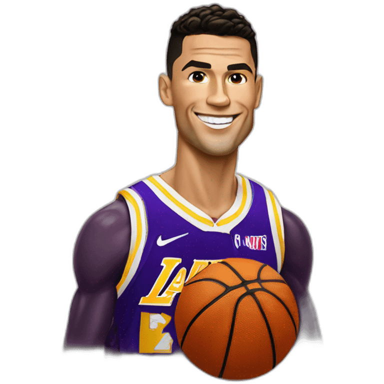 Cristiano Ronaldo as a Basketball player with Lakers Jersey of lebron James signed  emoji