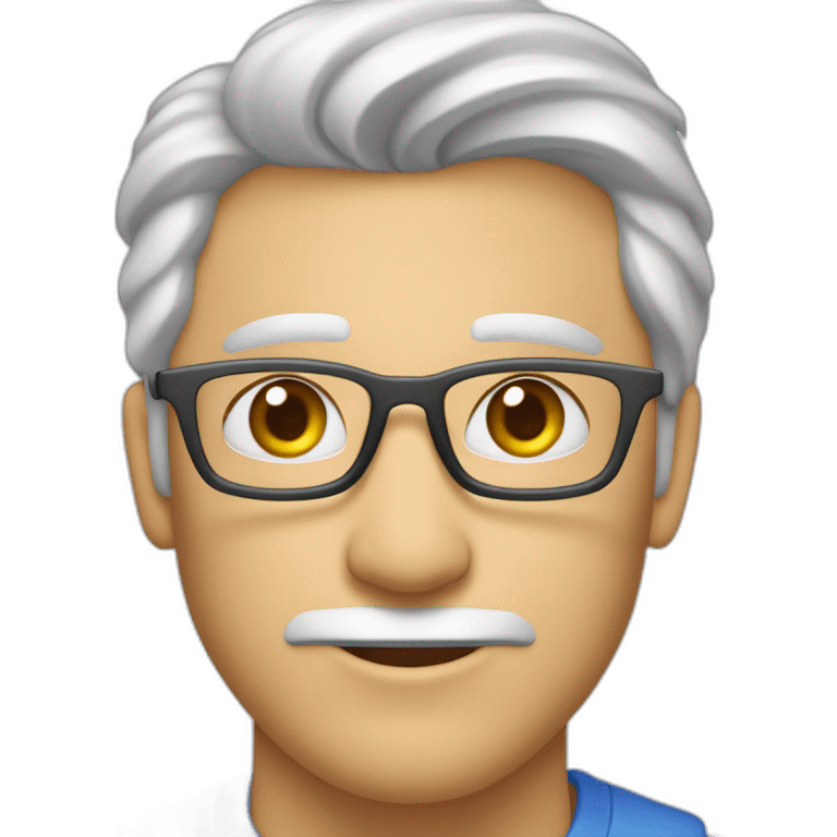 Gere um emoji de um jovem homem branco, loiro, com cabelos curtos e olhos azuis, segurando um iphone e com um quadro branco ao fundo. emoji