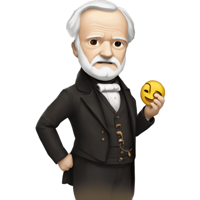 Victor Hugo holds a cathedral in his hands emoji