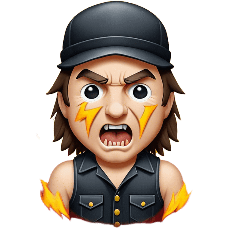 Cinematic Realistic AC/DC Pop Culture Emoji, showcasing an electrifying portrayal inspired by the legendary rock band rendered with vivid textures and energetic lighting. emoji