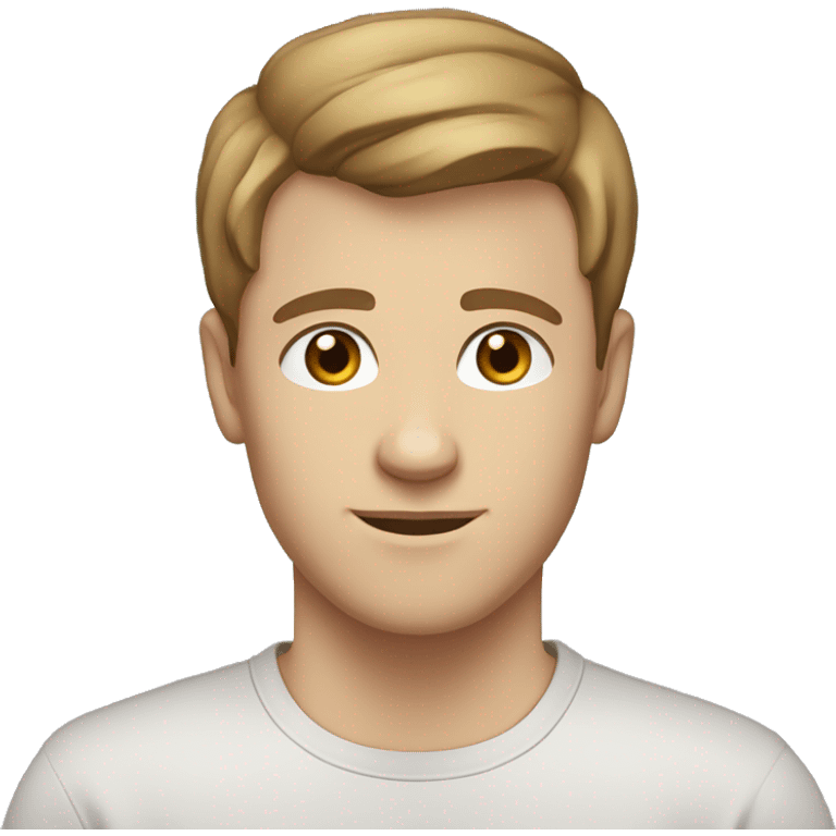 A 21 year old, white man, with short brown hair, with none facial hair,   with brown eyes wearing a t-shirt. emoji