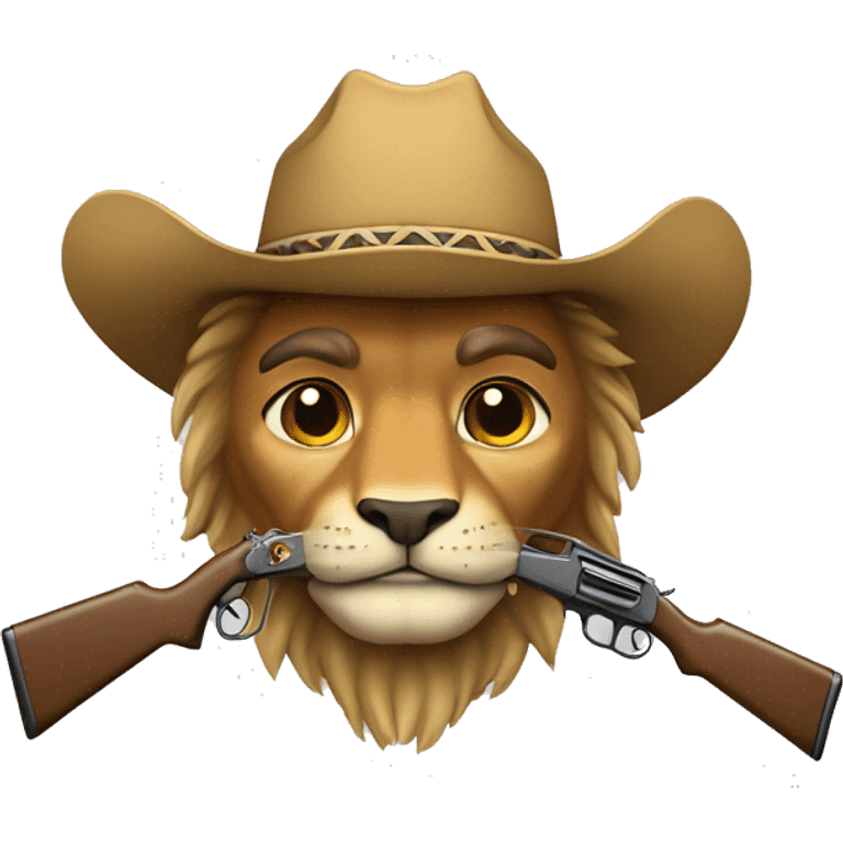 león con sombrero de vaquero y rifle emoji