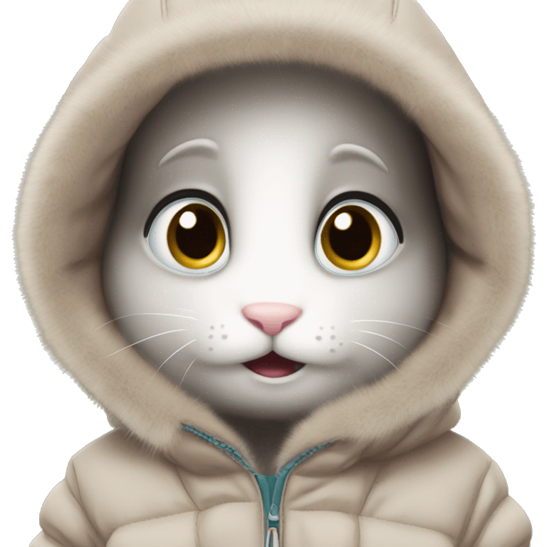 Anxious baby rabbit in baby winter jacket emoji