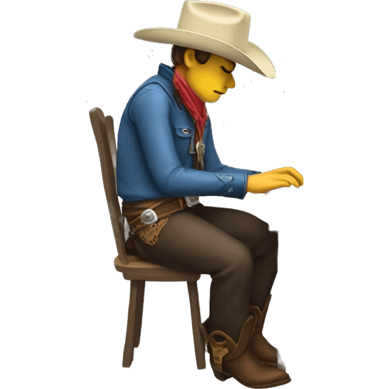 Somber cowboy tapping foot and coding on a computer emoji