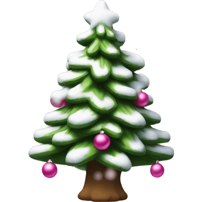 Christmas tree with white snow and pink ornaments  emoji