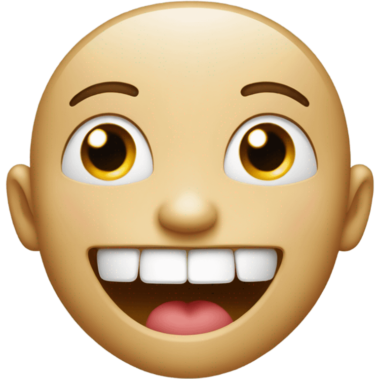 Show me a normal apple emoji with a person smiling teeth showing and fingers hooked into mouth emoji