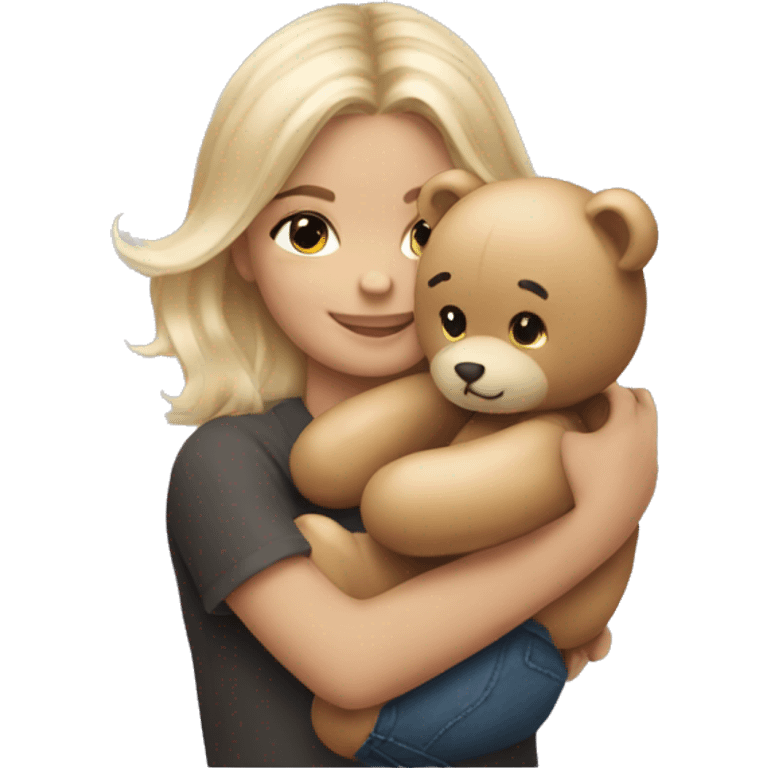 blonde balayage hair girl hugs a teddy bear emoji