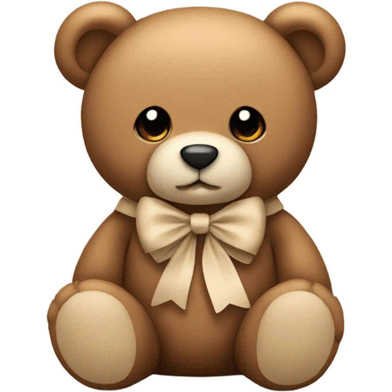 Sitting baby teddy bear with beige bow emoji