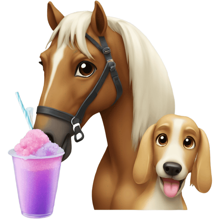 Horse and dog drinking slushies emoji