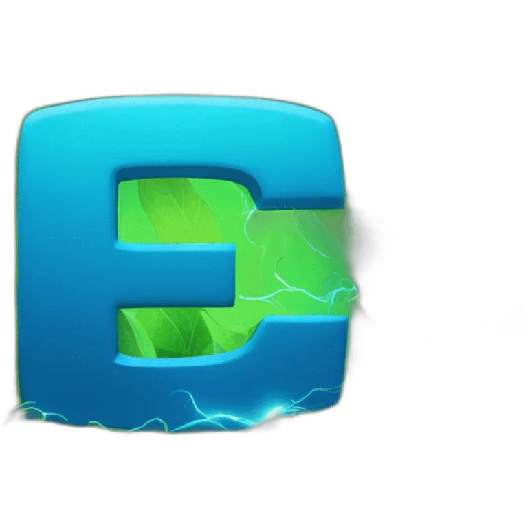 blue "e" from Engie logo and electrical sparks in the shape of green leaves emoji