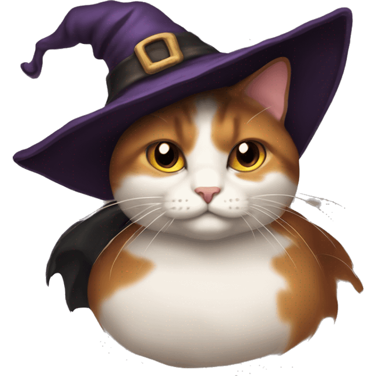 Fat calico cat witch hat emoji