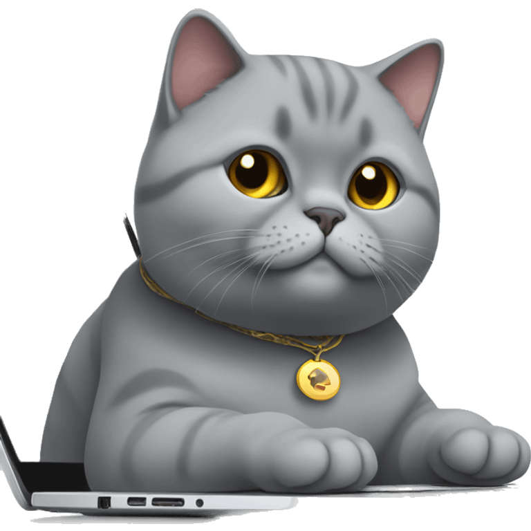 british shorthair cat trading on laptop emoji