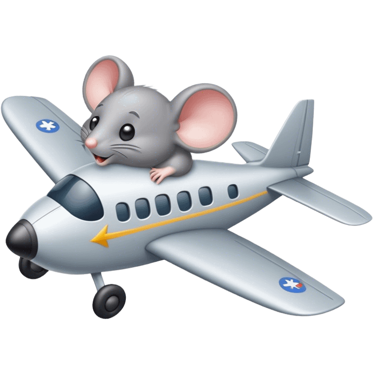 A gray mouse flying a plane emoji