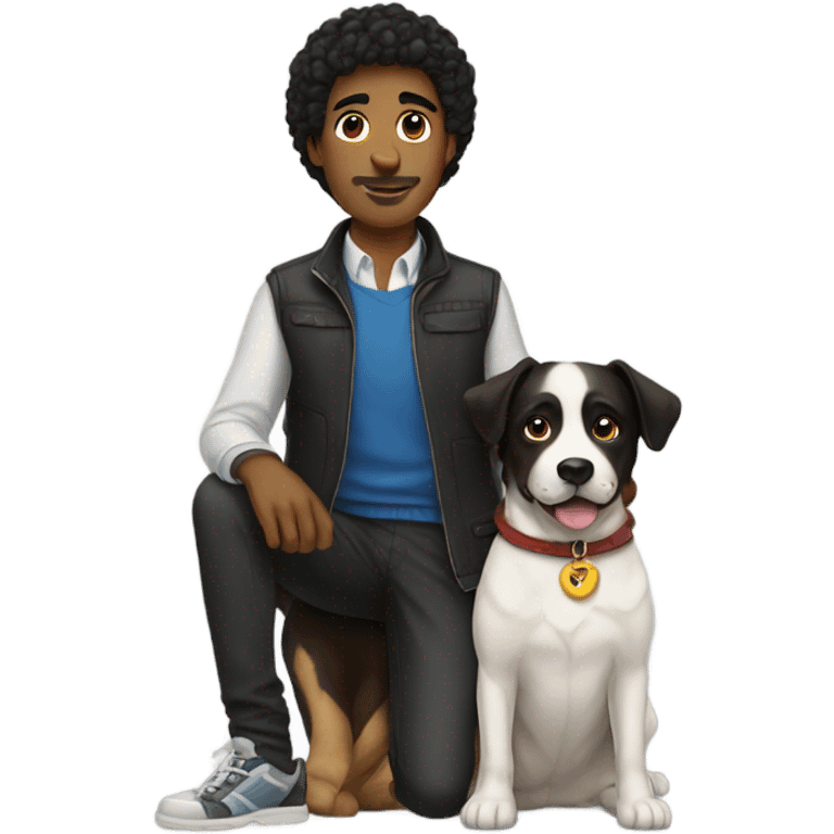 black haired male portrait with a dog emoji