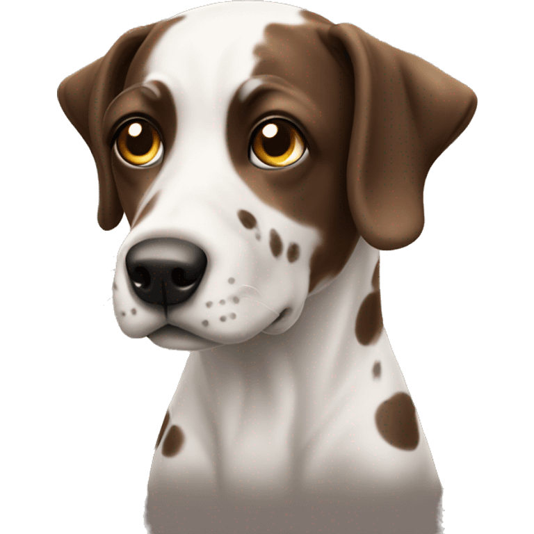 realistic dog looking at viewer with dark brown spots  emoji