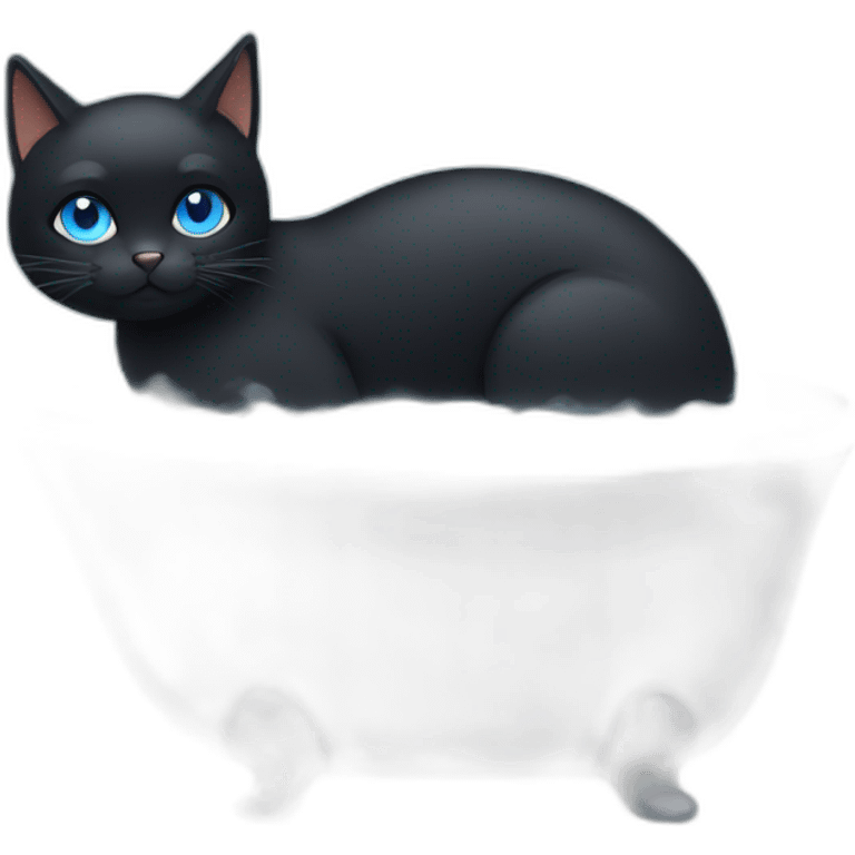 a black cat with blue eyes taking a steam bath emoji