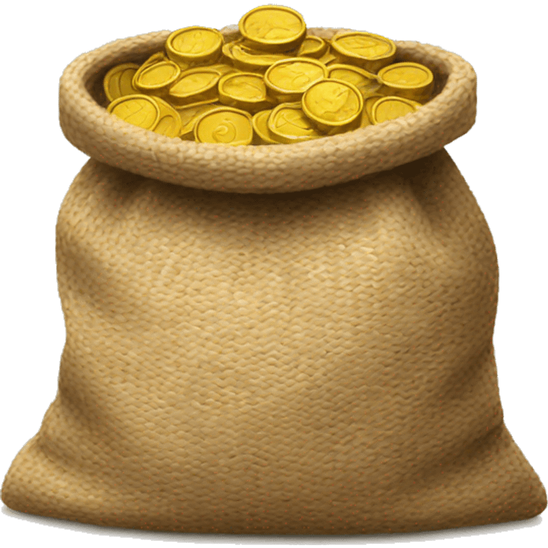 old small open jute bag full of coins emoji