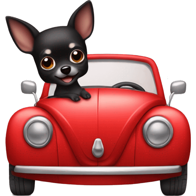 black chihuahua in a red beetle convertible emoji