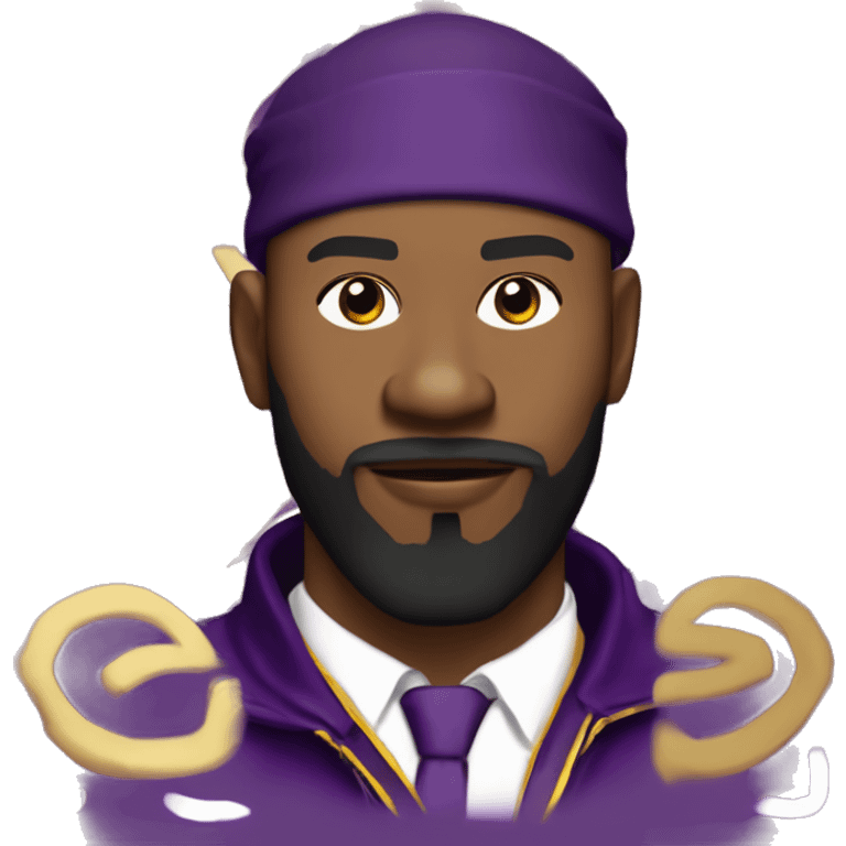 Omega psi phi man wearing a purple and gold letter man jacket a black durag on his head brown skinned black full beard and attractive slim nose and a gold hoop nose ring in nostril emoji