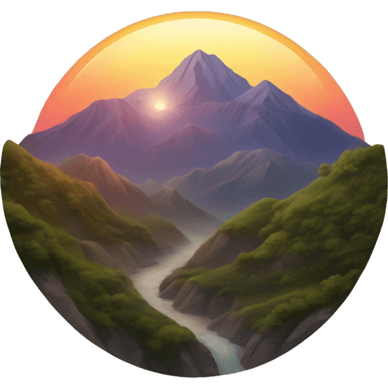 A mountain range with a sunset  emoji