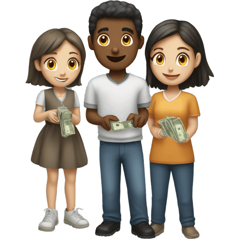 Two girls giving some money to a man emoji