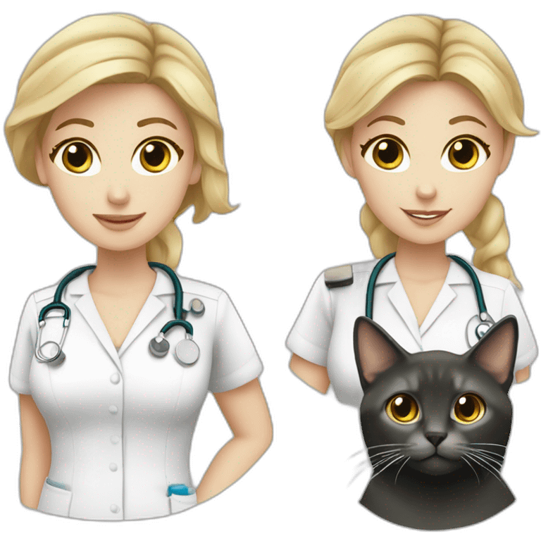 Nurse Blond white girl with 2 cats  one dark grey and one black emoji