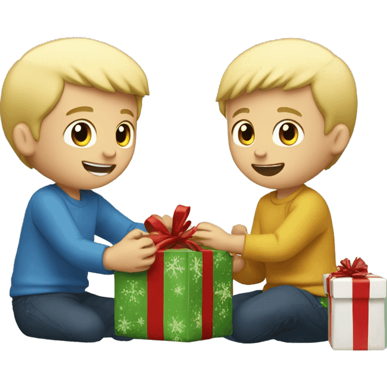 Two blonde boys opening gifts on Christmas emoji