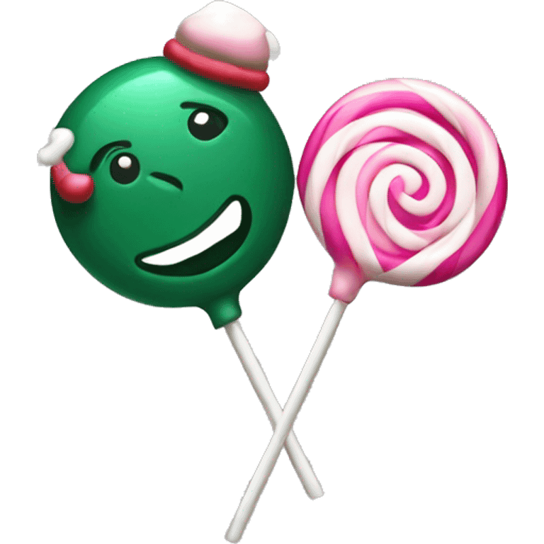 Two Christmas lollipops in dark green, pink and white emoji