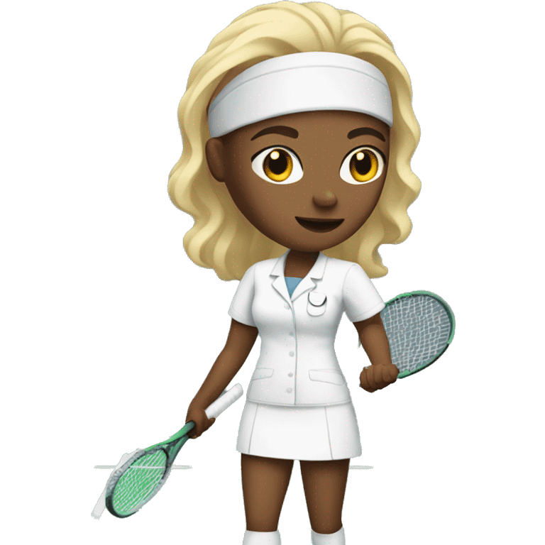 white nurse with blond hair plays tennis emoji