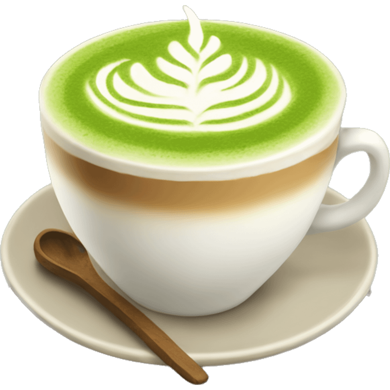 hot matcha latte with latte art emoji