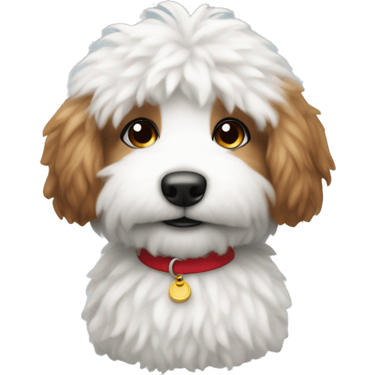 White, fluffy, mini yoodipoo with red collar  emoji