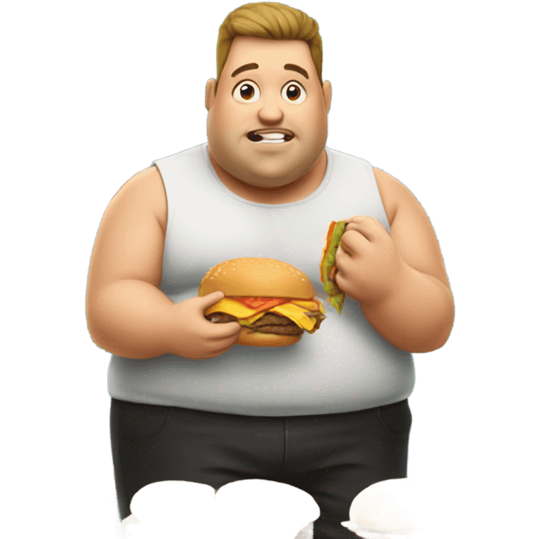 overweight guy eating a lot of hamburgers  emoji