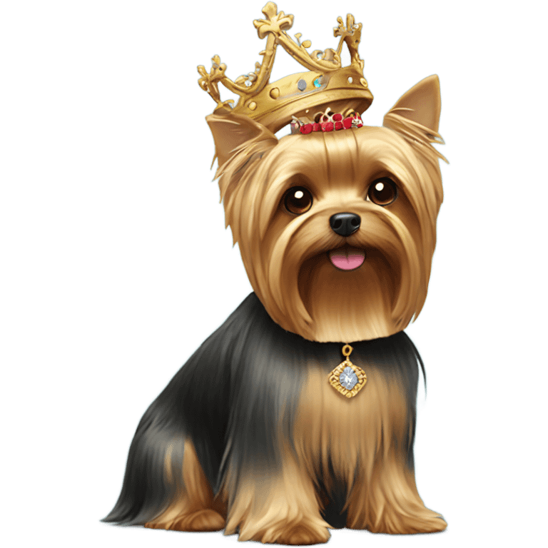 Two Yorkshire terriers wearing crowns emoji