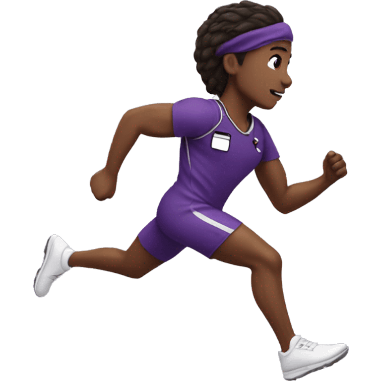 Track athlete running in deep purple medical scrubs emoji