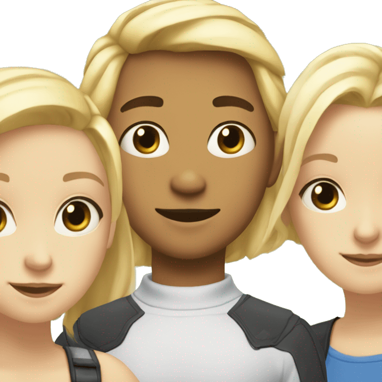 The blonde girl on the left and the blonde guy in the middle and the blonde girl on the right are smiling emoji