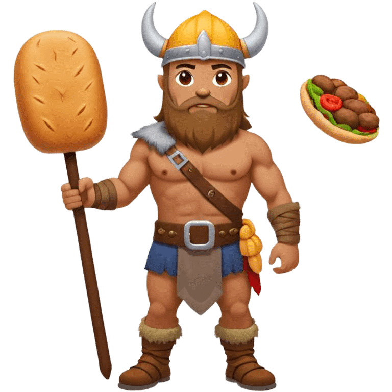 road builder full body as a viking with big kebab emoji