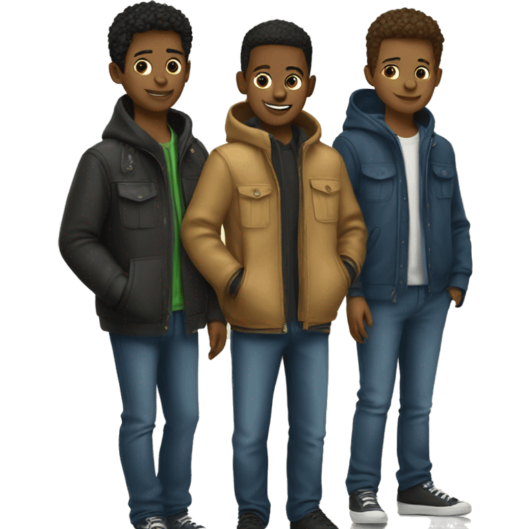 three boys in stylish jackets emoji