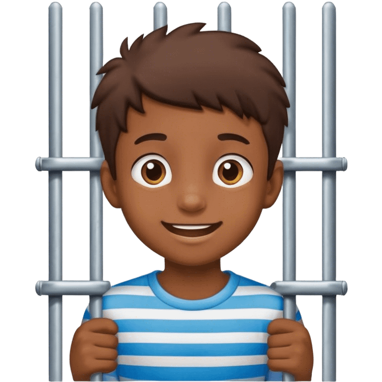 happy boy looking behind the bars of a gate emoji