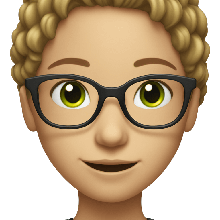 smiling girl with glasses with green eyes emoji