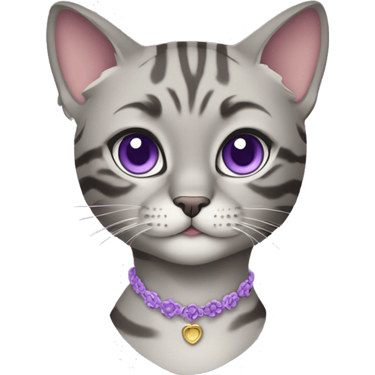 Beautiful grey bengal girl cat with lilac collar emoji