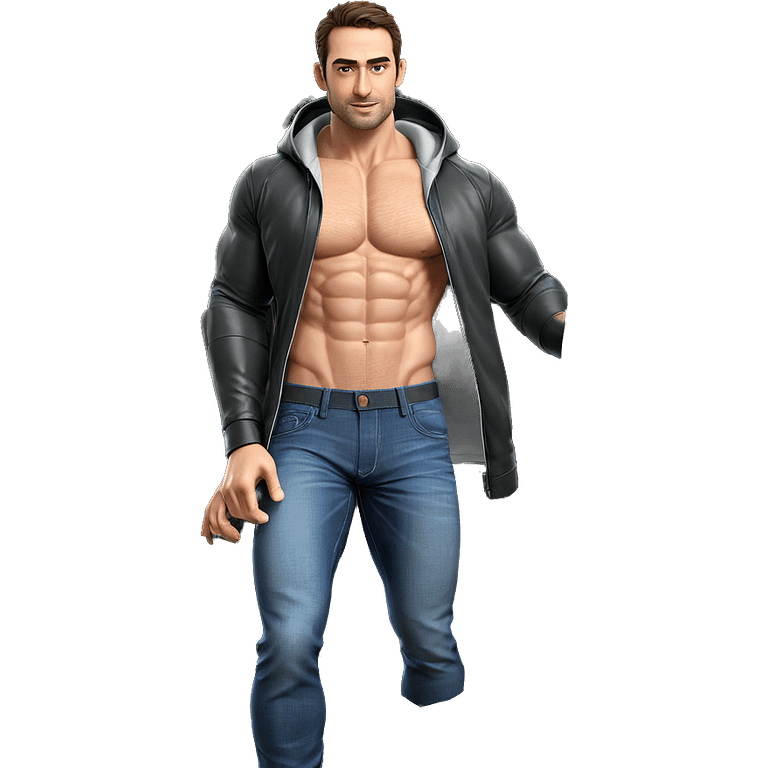 muscular male with open jacket emoji