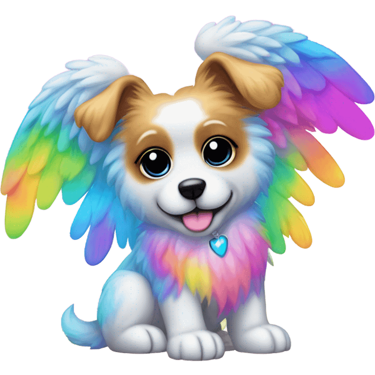 Lisa frank rainbow fluffy puppy with angel wings emoji