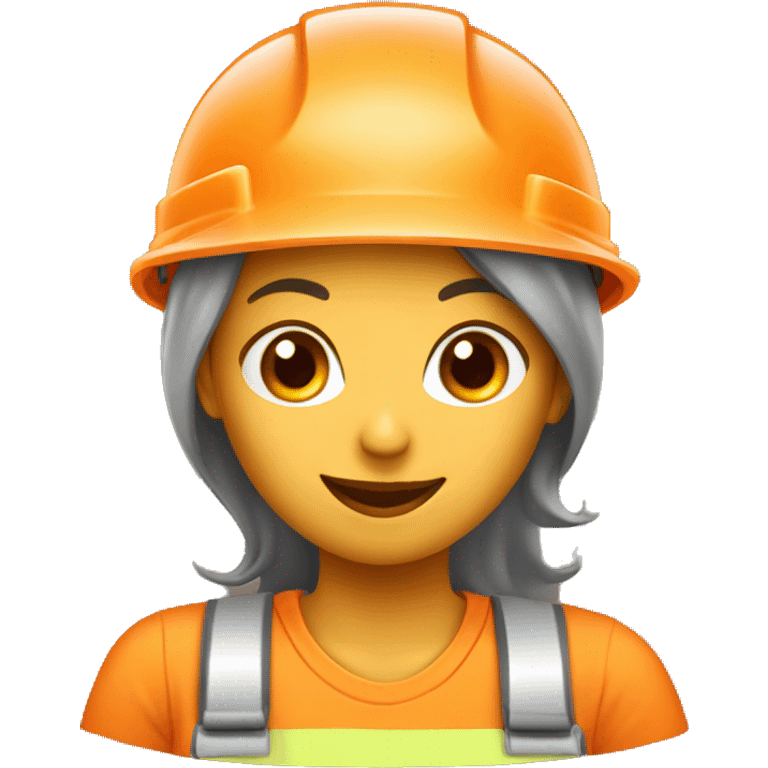 a female construction worker with an orange helmet, saying thank you with a happy face emoji