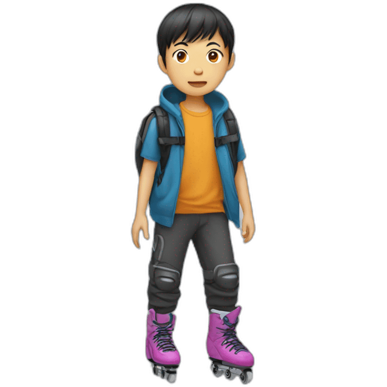 Autistic asian boy rollerblading emoji